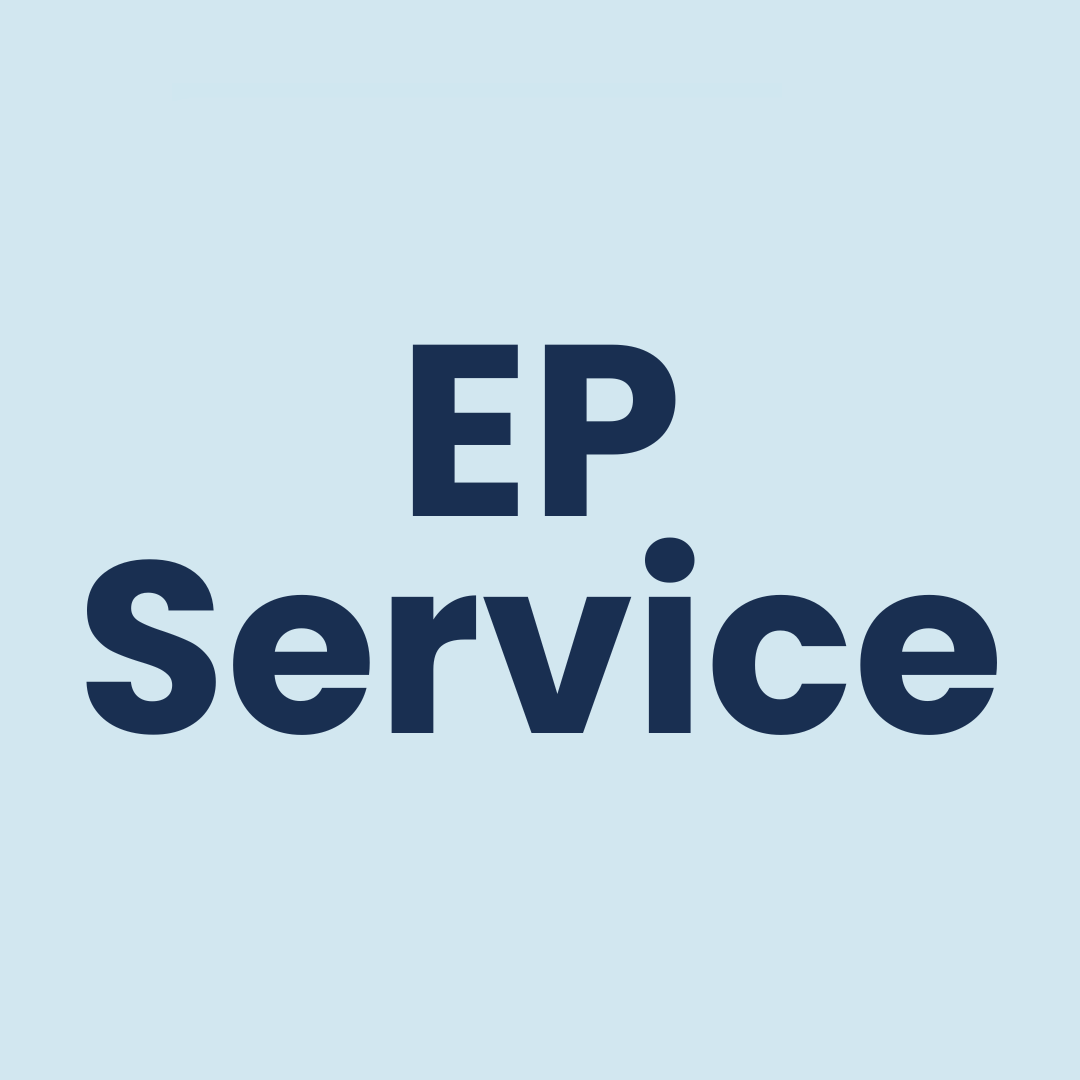 The words EP Service on a pale blue background