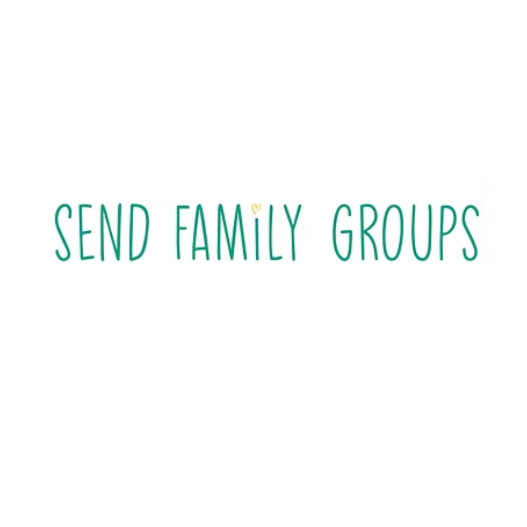 The words SEND family groups in green on a white background