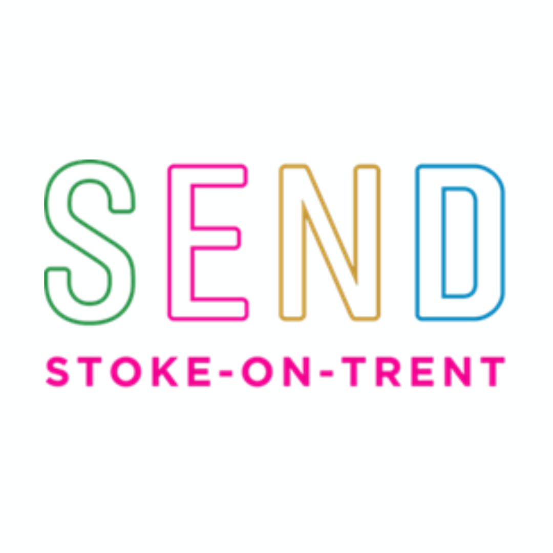 SEND Stoke on Trent logo in rainbow colours
