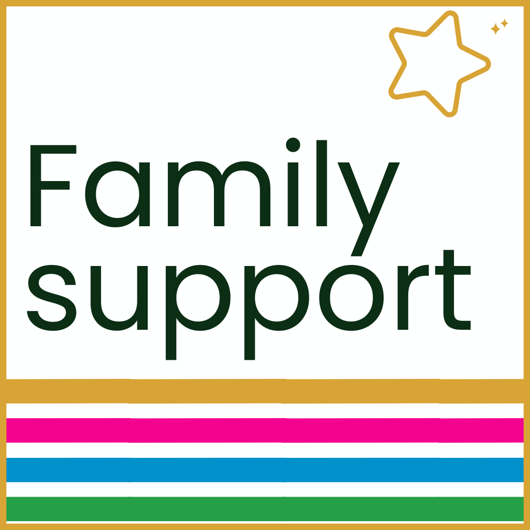 Colourful stripes and the words Family Support