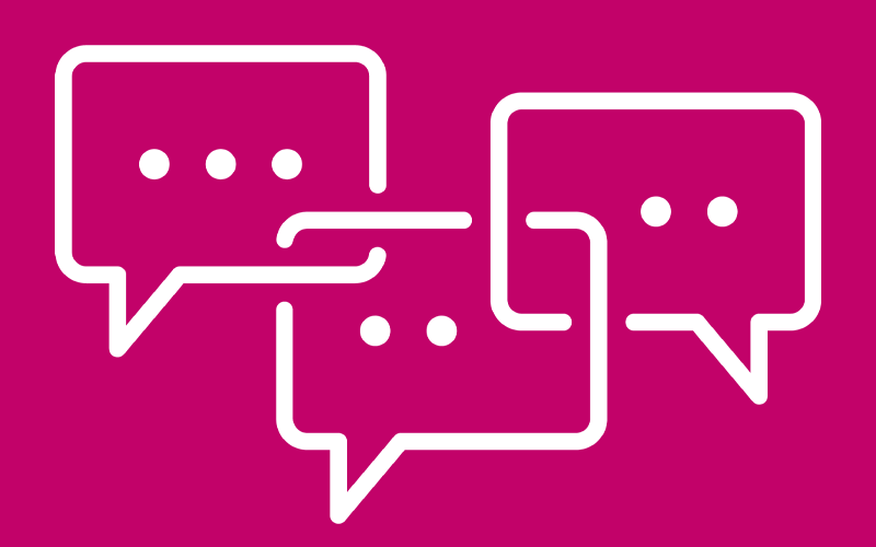 a drawing of overlapping speech bubbling depicting a conversation - link to advice and support pages