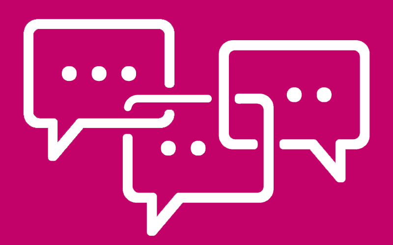 a drawing of overlapping speech bubbling depicting a conversation