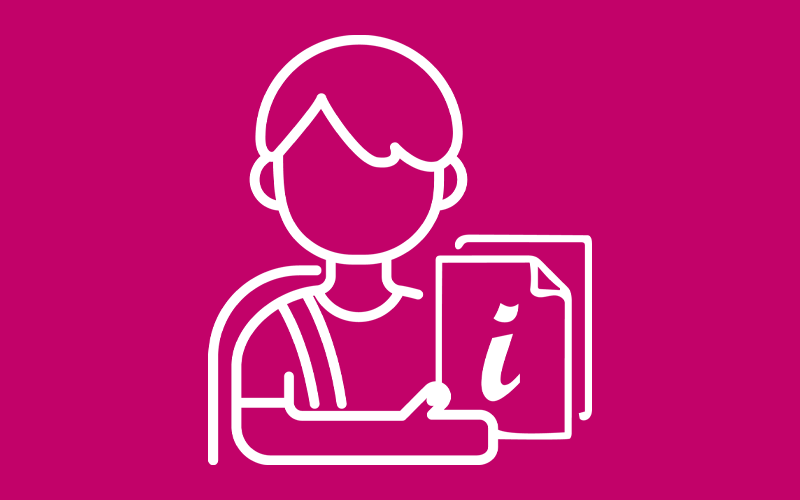 a drawing of a person holding an information guide - link to information for young people pages