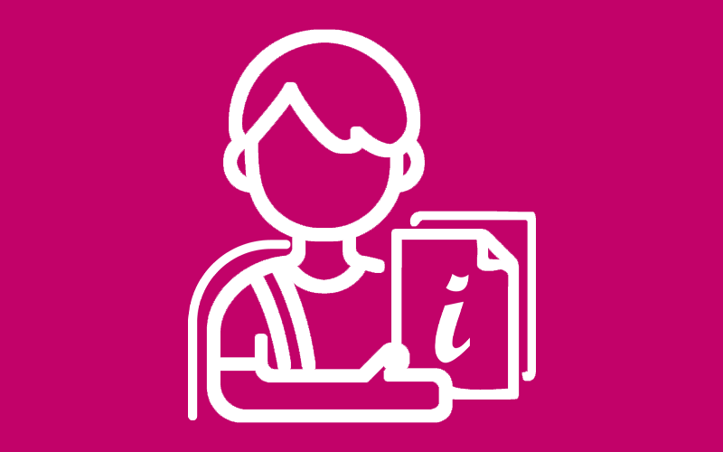 a drawing of a person holding an information guide