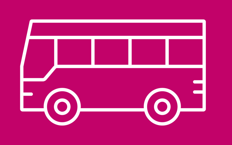 a drawing of a bus driving from left to right - link to SEND travel assistance pages